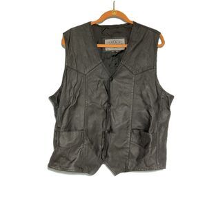 Lucky Genuine Leather Sz 2XL Men's Biker Motorcycle Vest Pockets